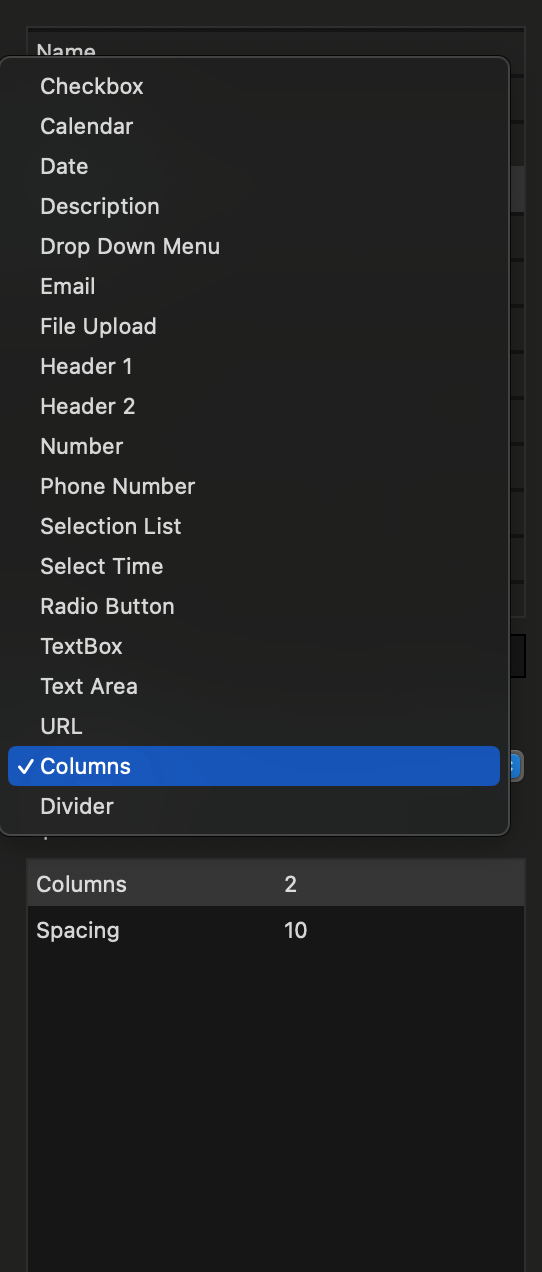 Columns and Dividers Settings